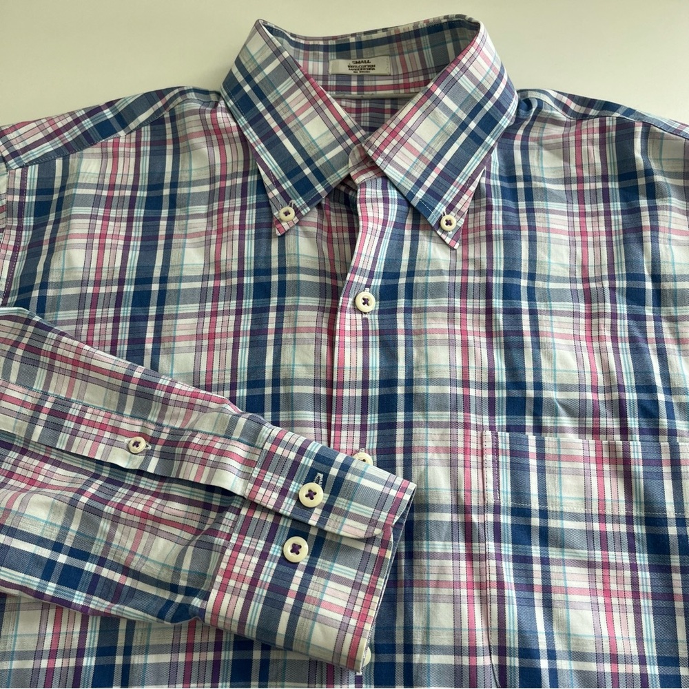 Peter Millar‎ Men’s Pink Blue Plaid Long Sleeve Button Down small